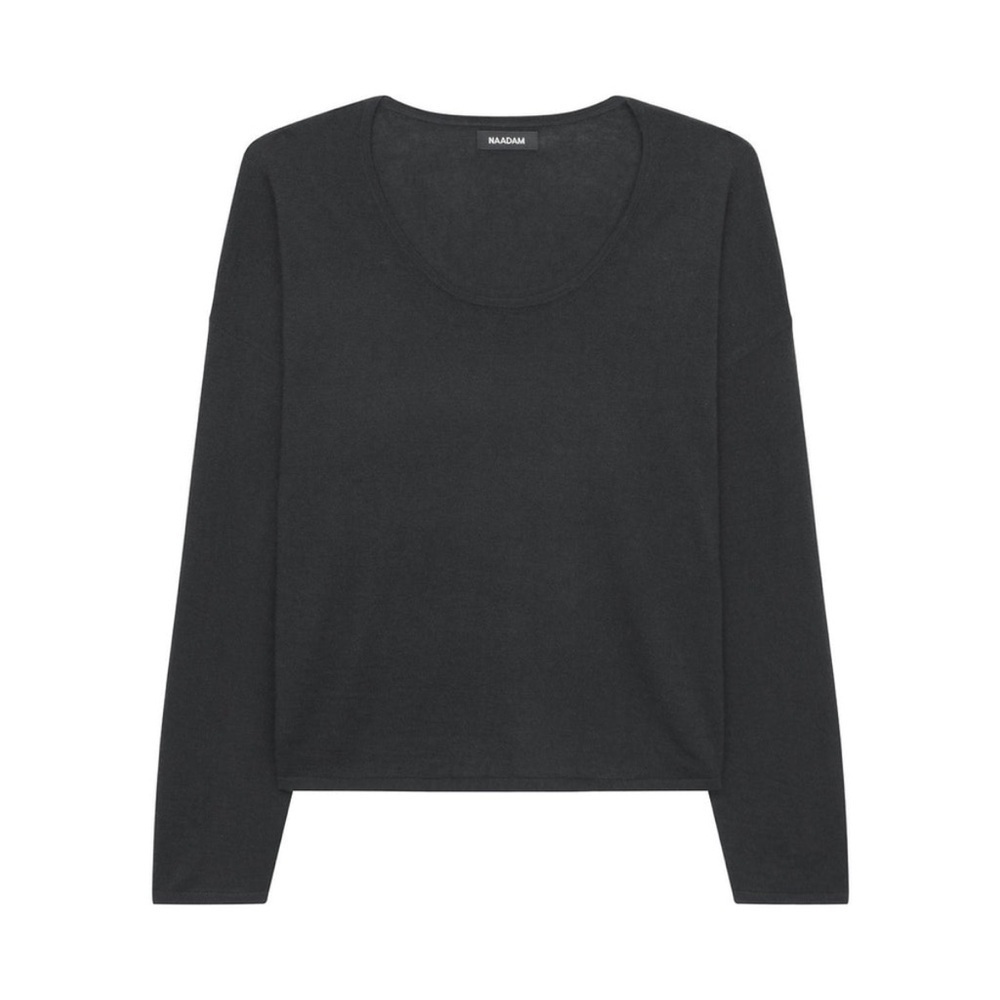 Naadam Ultra Fine Cashmere Scoop Top Cropped 100% Cashmere Sweater Charcoal